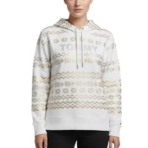 Tommy Hilfiger Fair-Isle Foiled Print Ivory Hoodie NWT Women’s XL Pullover